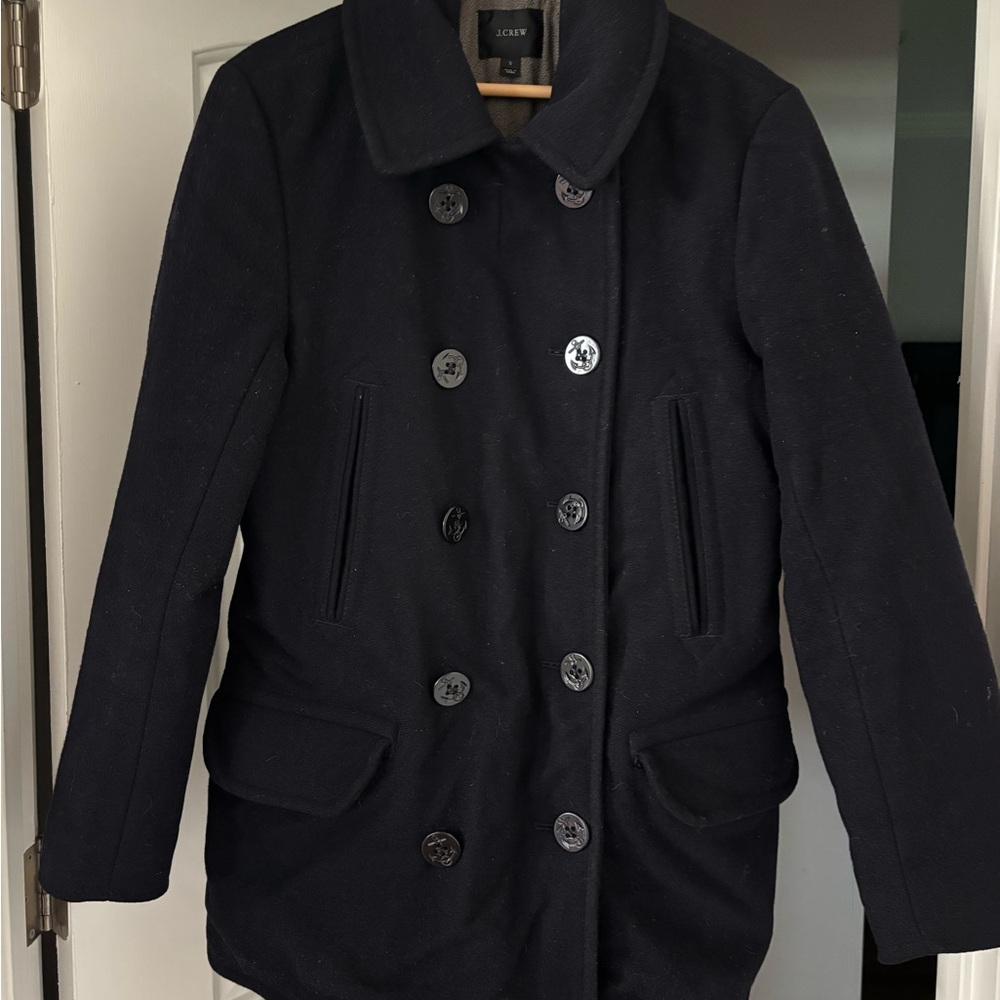J. Crew Black Pea Coat Tailored Wool Classic